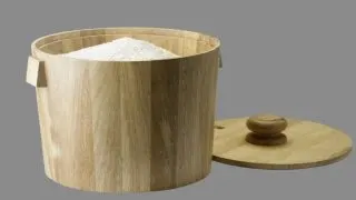 White rice in a wooden bucket