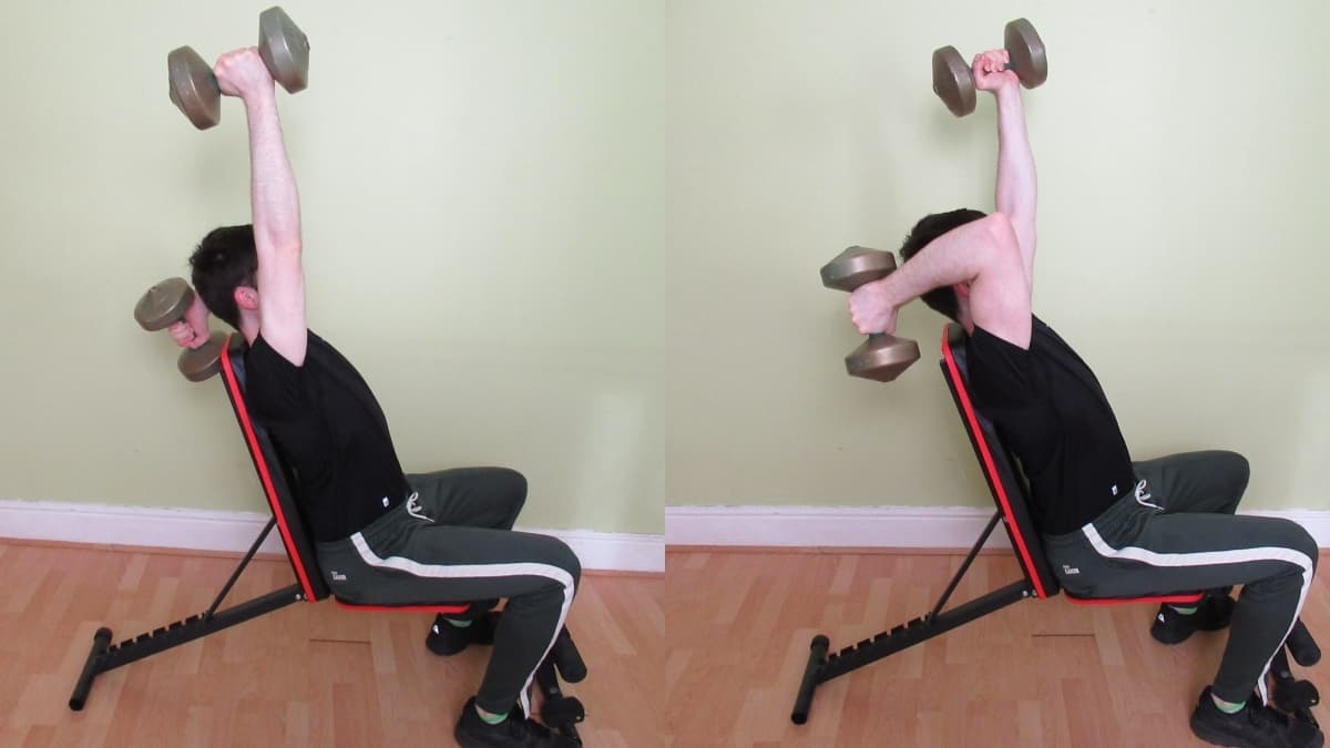 Seated Overhead Tricep Extension And Press (Dumbbell)