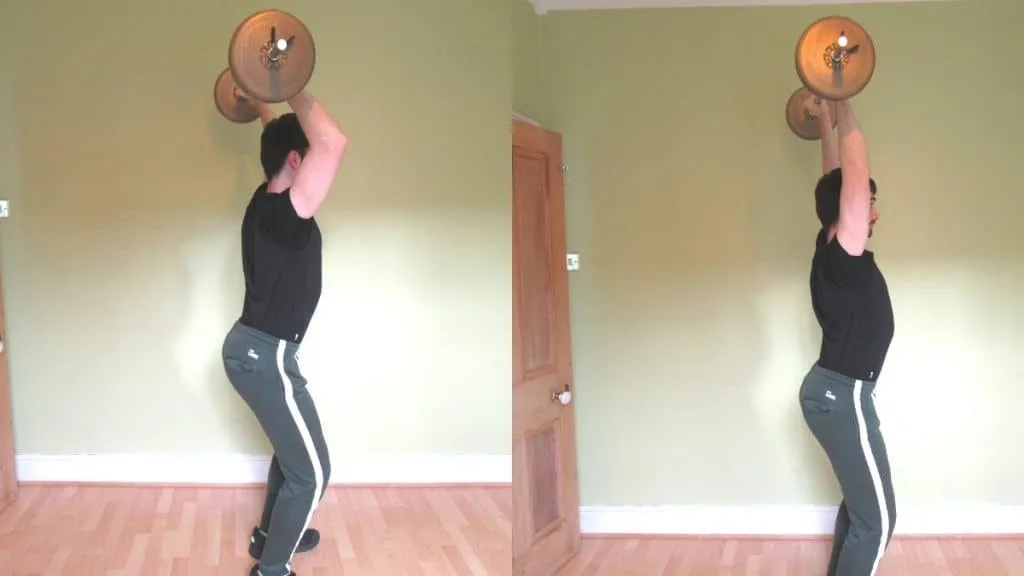 A man making a typical barbell French press mistake: using momentum