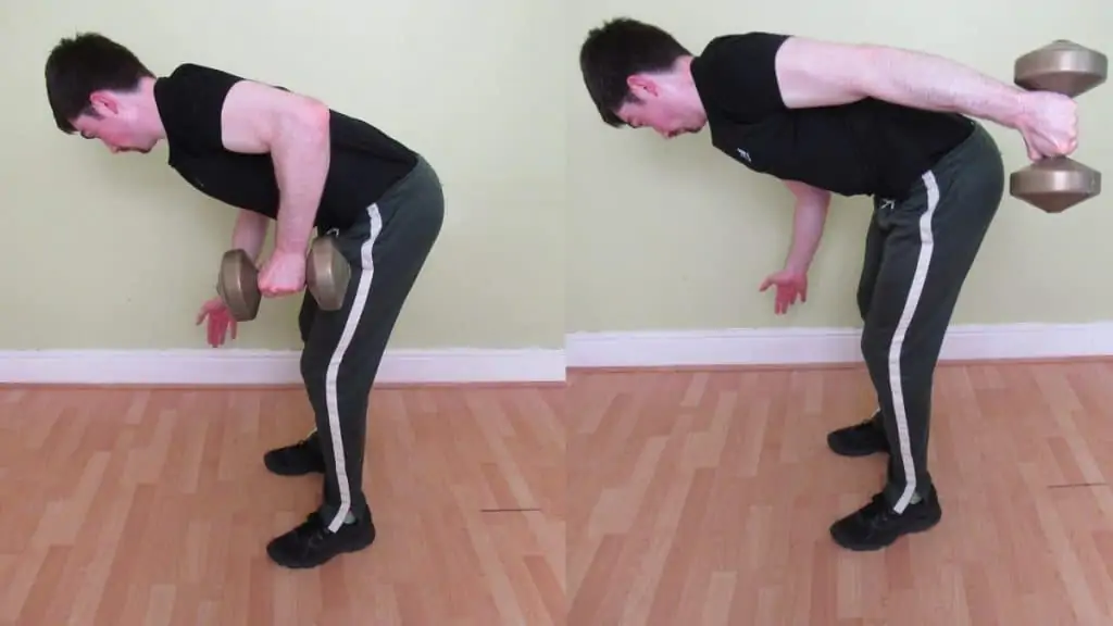 A man performing a bent over one arm tricep extension