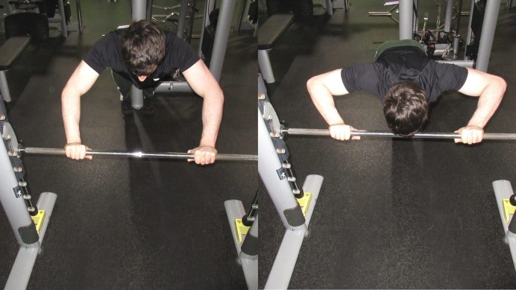 A man making a common body weight tricep extension mistake: flaring the elbows out