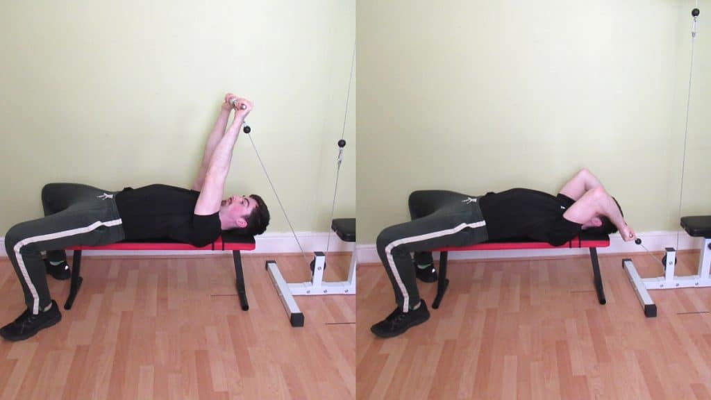 A man doing a cable lying tricep extension