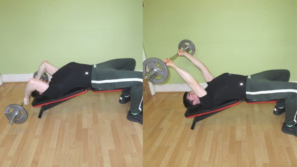 A man doing a decline bench French press