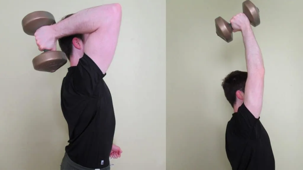 A man doing a dumbbell 1-arm tricep extension