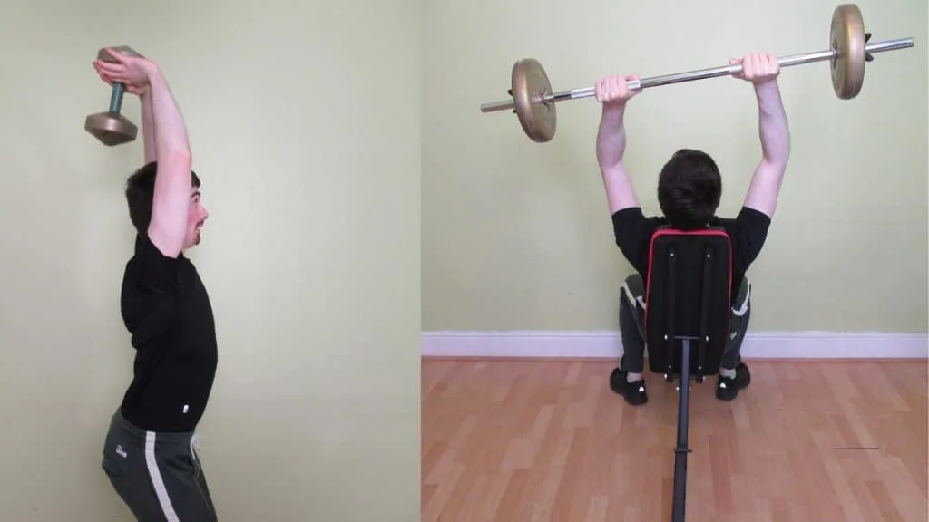 A man causing himself elbow pain during tricep weight lifting