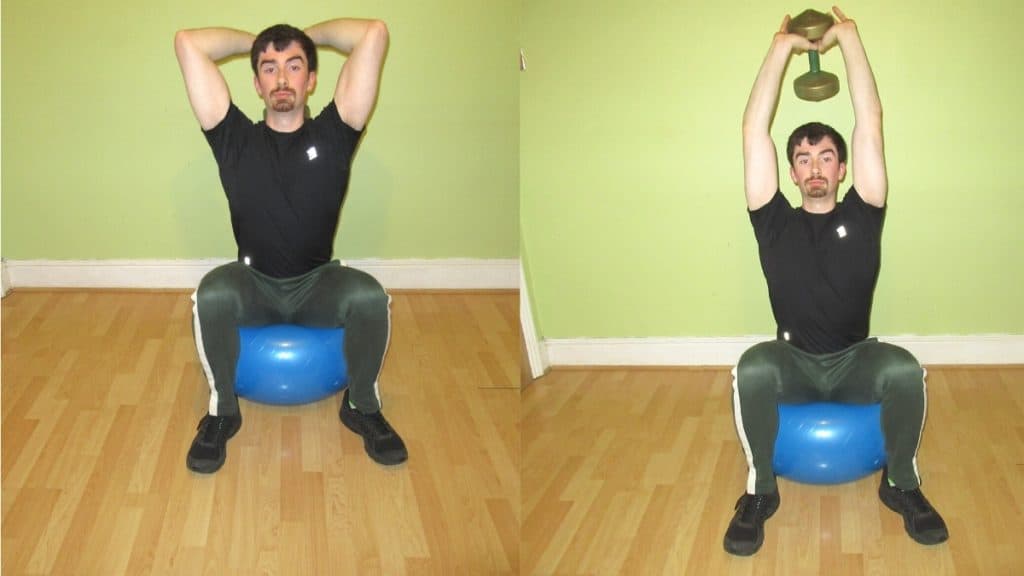 A man doing an exercise ball French press