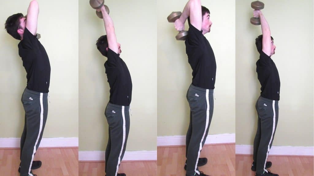 A man performing front to back triceps extensions