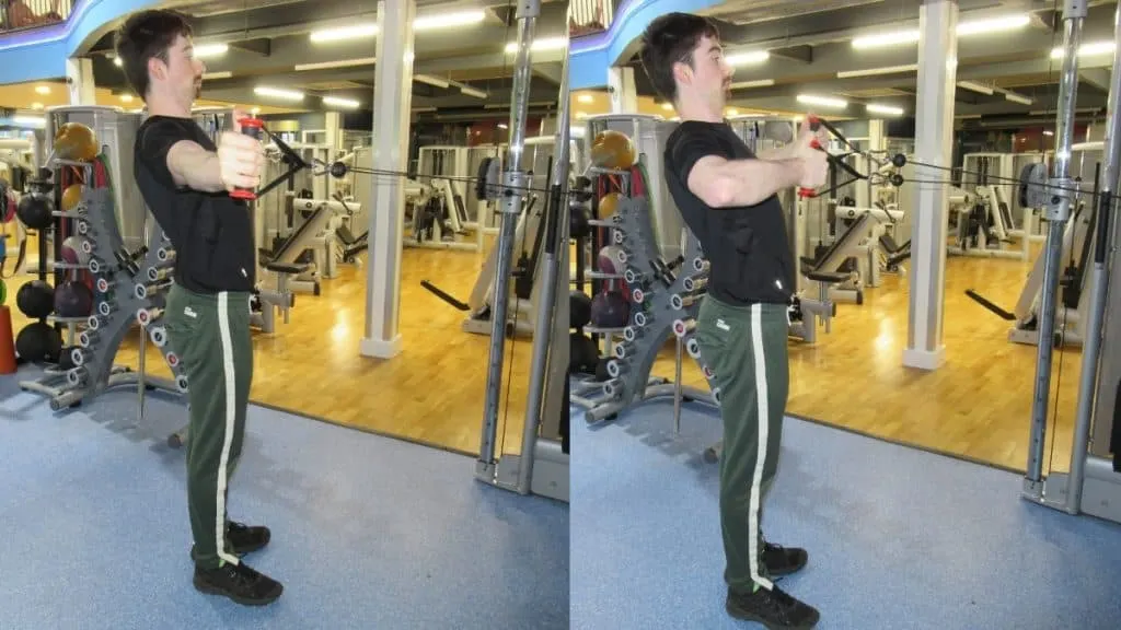 A man doing a horizontal cable tricep extension