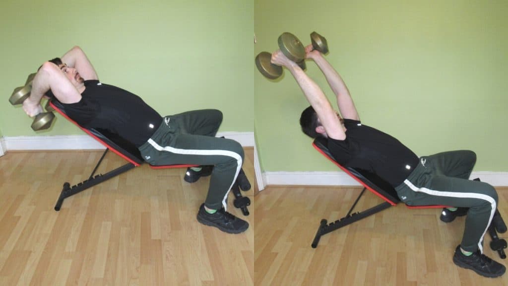 A man performing an incline dumbbell French press