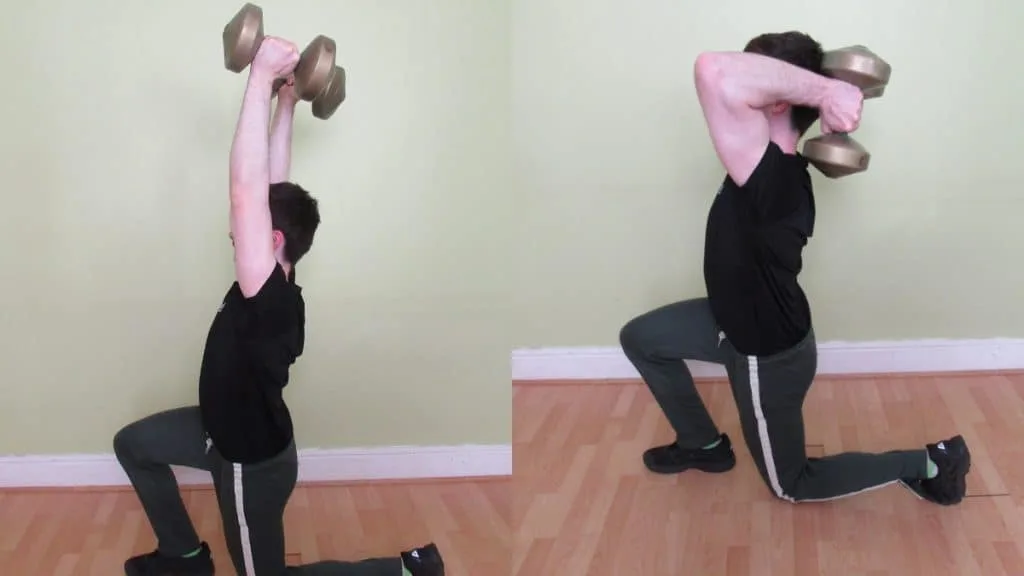 A man doing a lunge tricep extension