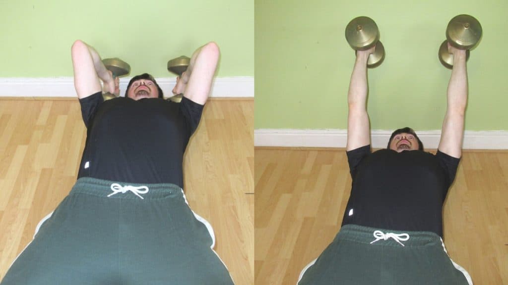 A man doing a lying dumbbell French press