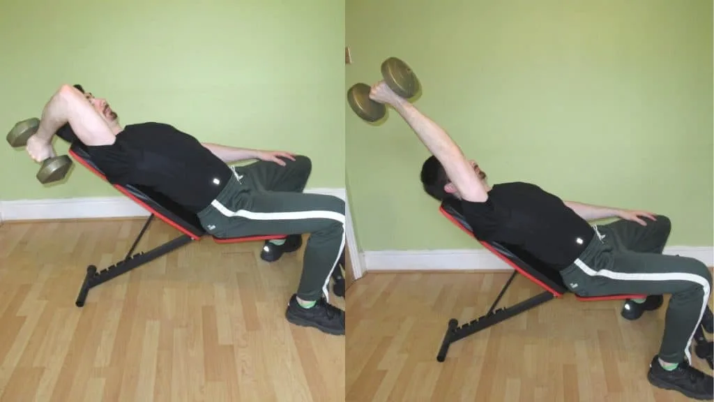 A man doing a one arm incline DB French press