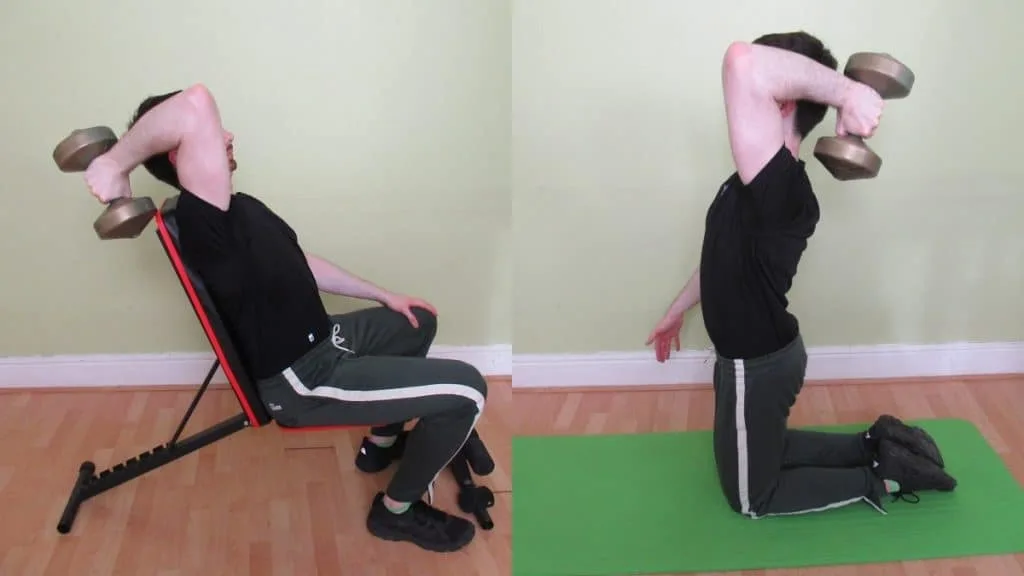 A man demonstrating some one arm overhead dumbbell extension variations