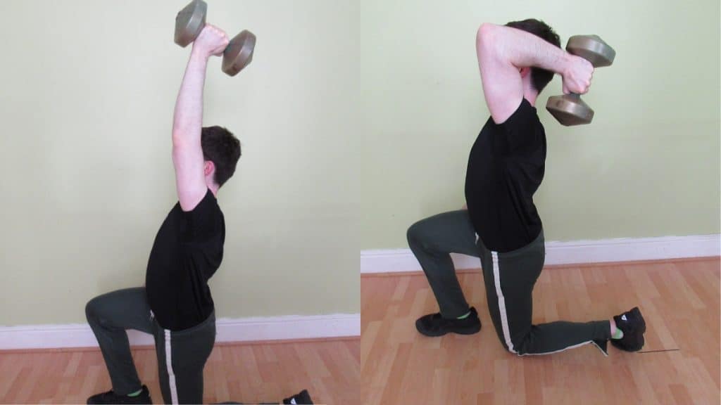 A man doing a one arm tricep extension lunge