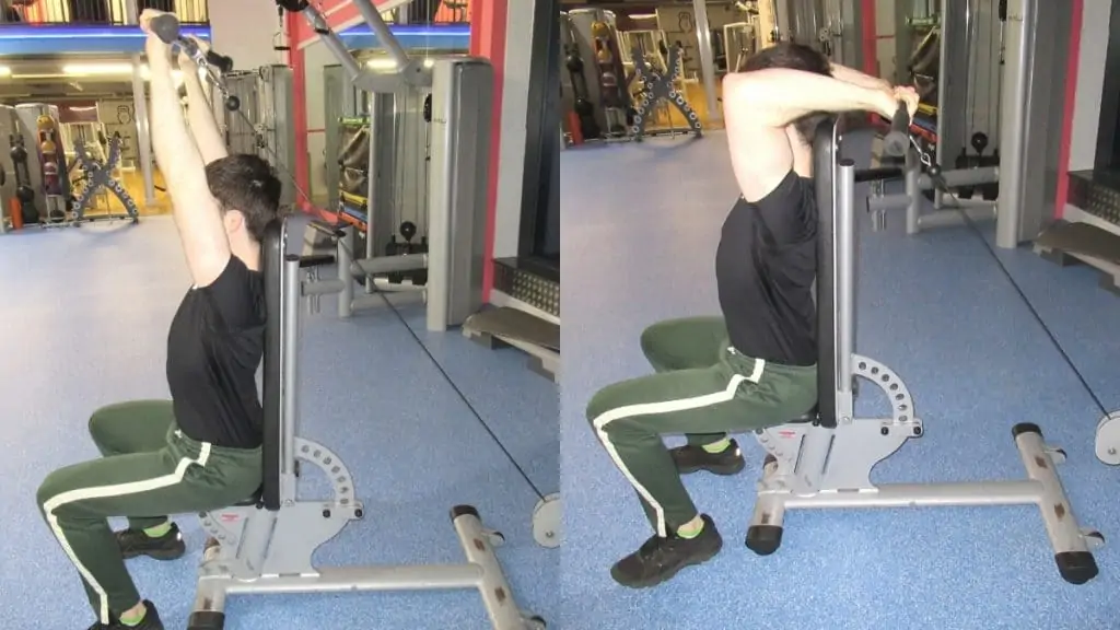 A man doing a seated cable tricep extension