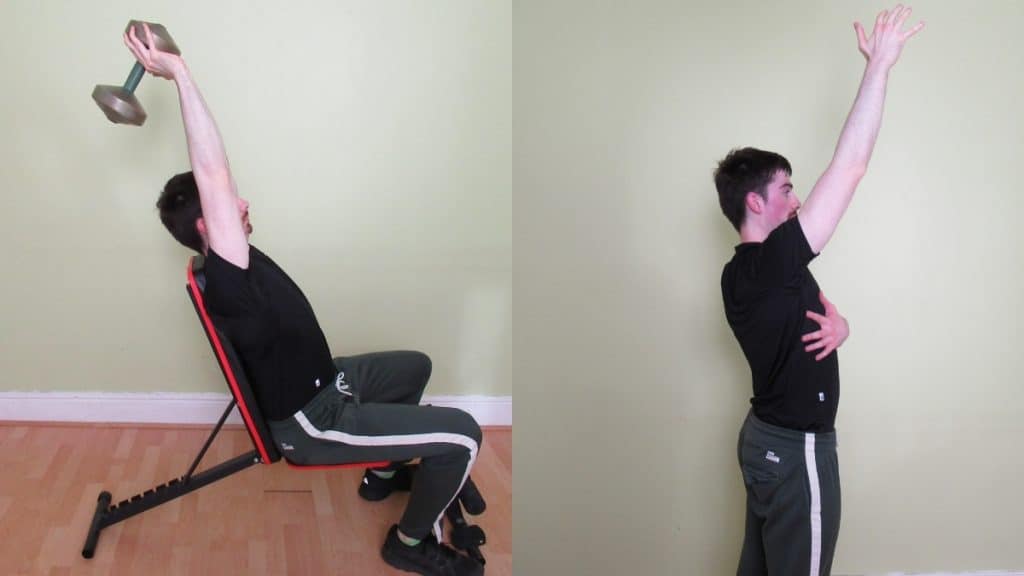 Seated Overhead Tricep Extension And Press (Dumbbell)