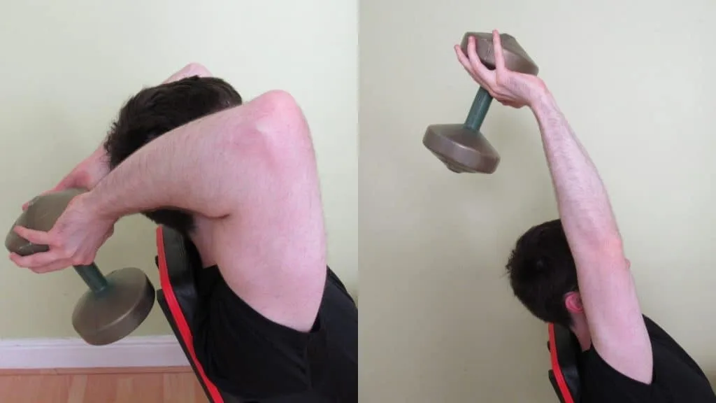 A man performing a seated triceps press