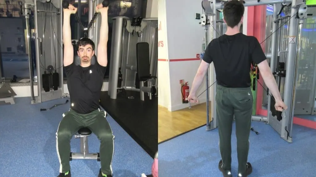 A man performing a tricep pushdown vs tricep extension comparison to show the differences