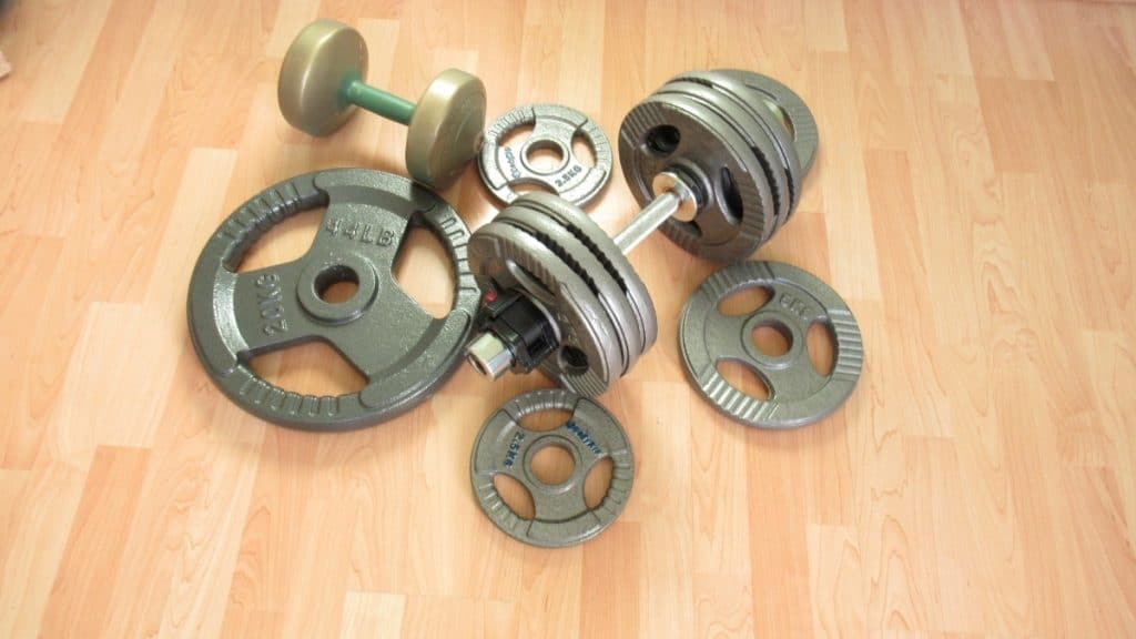 A collection of weights on the floor