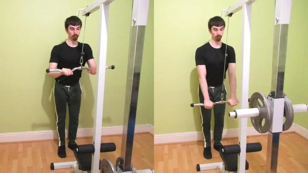 A man doing easy curl bar pushdowns