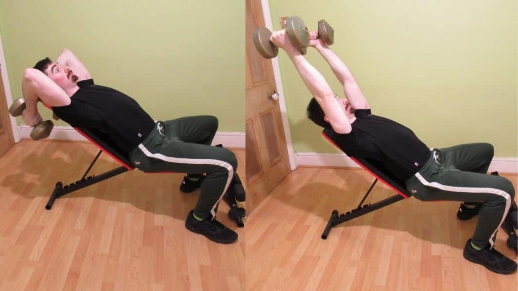 A man doing an incline dumbbell tricep extension