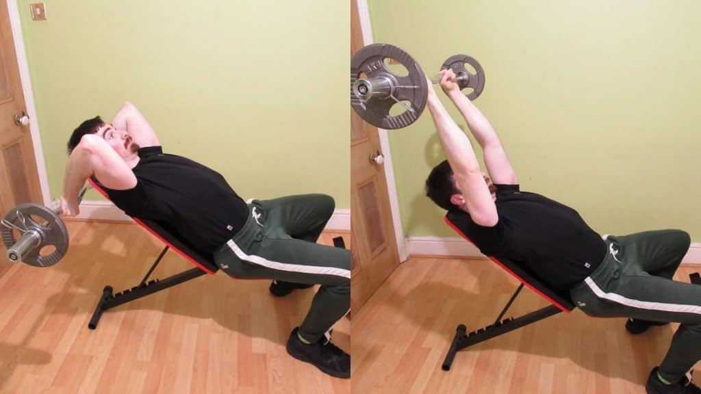 A man doing incline skull crushers for his triceps