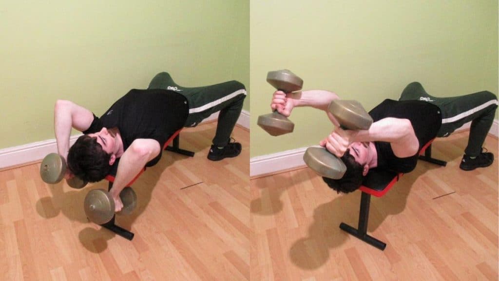 A man performing a lying dumbbell extension for his triceps