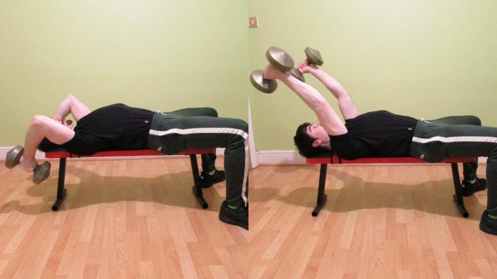 A man doing a lying dumbbell tricep extension