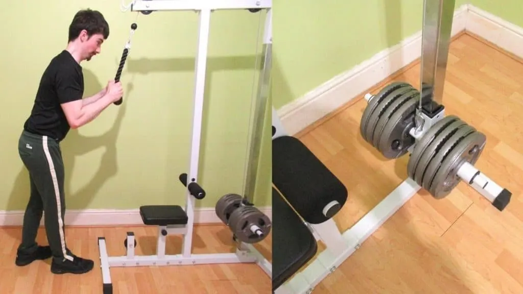 A man doing the tricep pulley pushdowns exercise with a rope