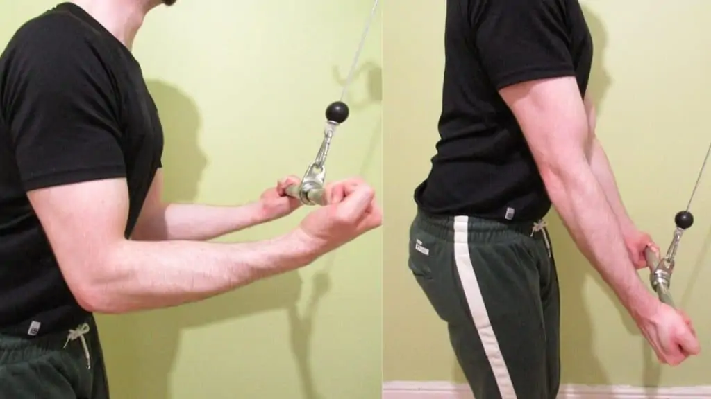 A man doing a reverse grip tricep extension