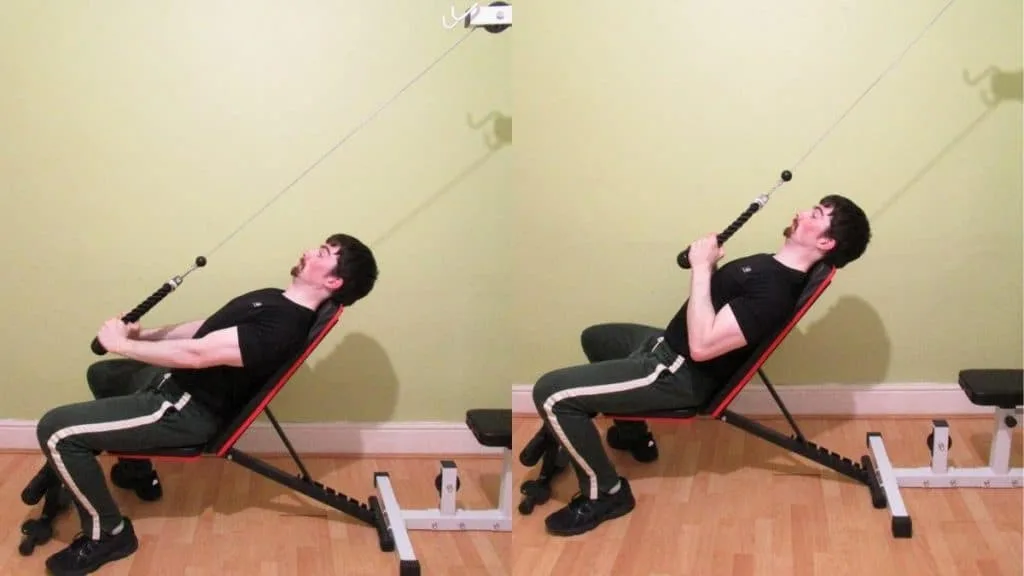 A man doing a seated tricep pushdown