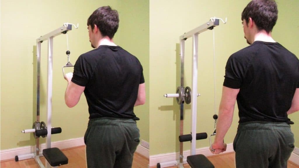 A man doing a single arm tricep pulldown