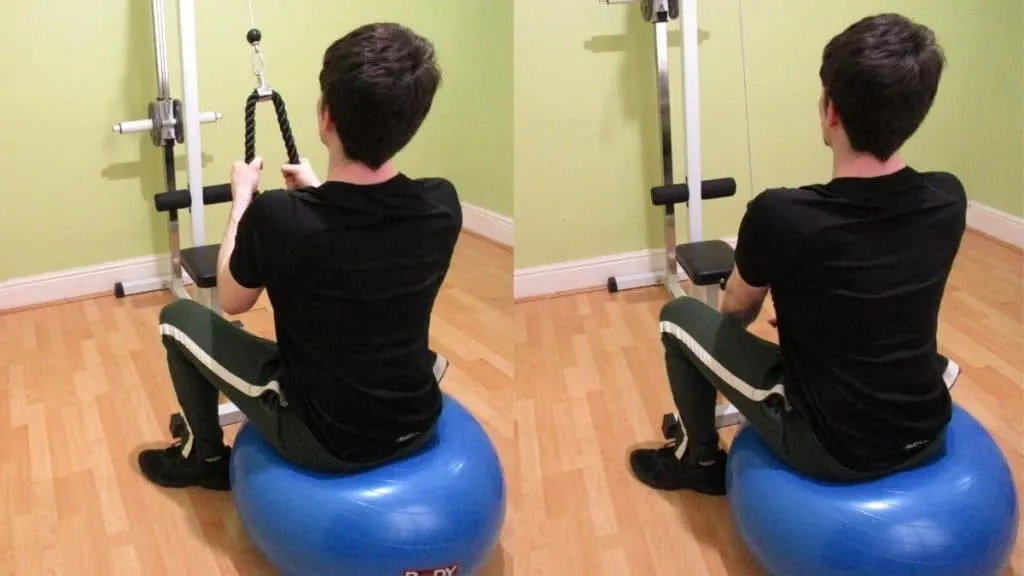 A man performing a stability ball tricep pressdown