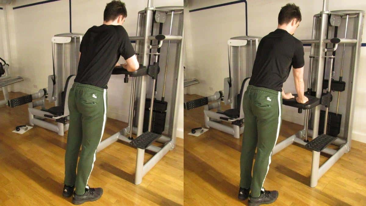 How to perform a tricep pushdown on an assisted pull-up machine
