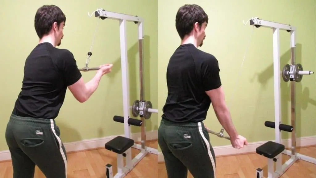 A man performing underhand tricep pushdowns with cables