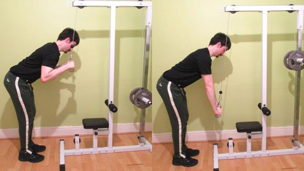 A man making a common v bar pushdown mistake: leaning into the movement