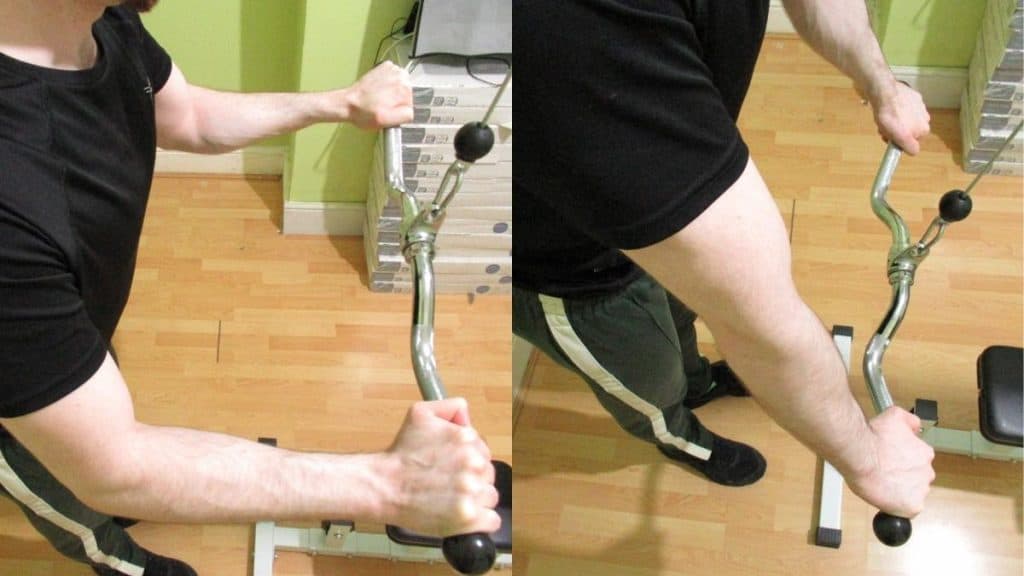 A man doing wide grip cable pushdowns