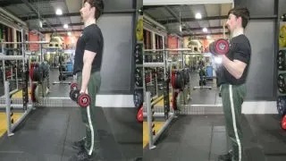 A man doing 10 pound dumbbell curls for his biceps