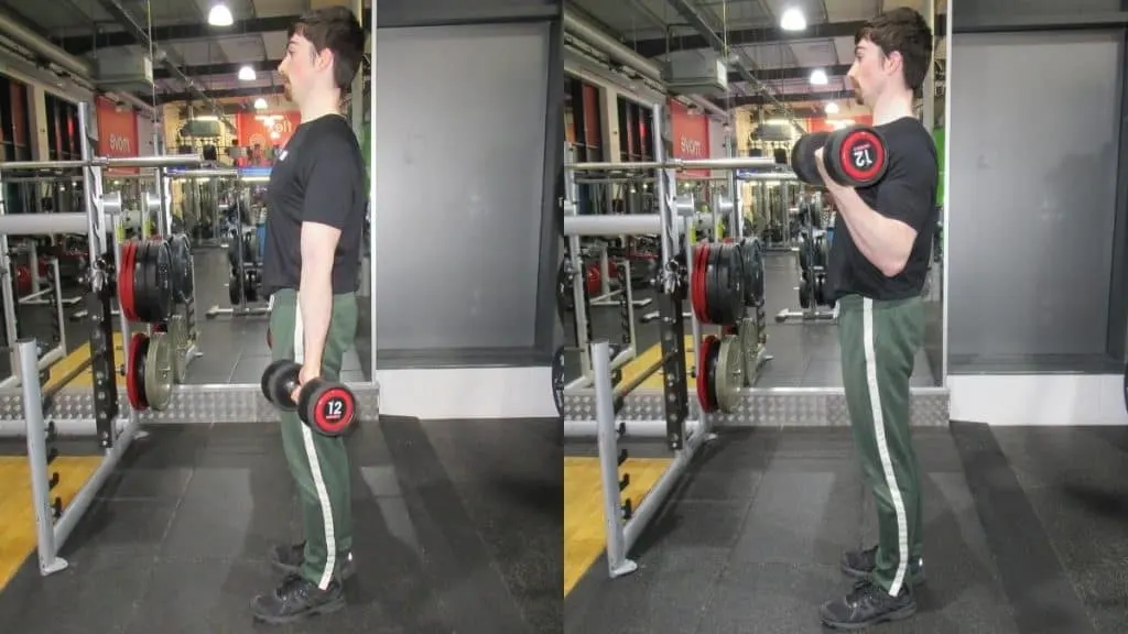 A man performing 12 pound curls for his biceps