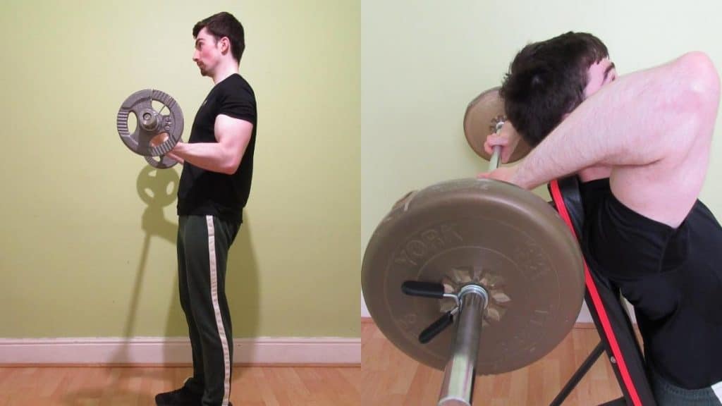 A man doing a 20 inch arms workout with some weights