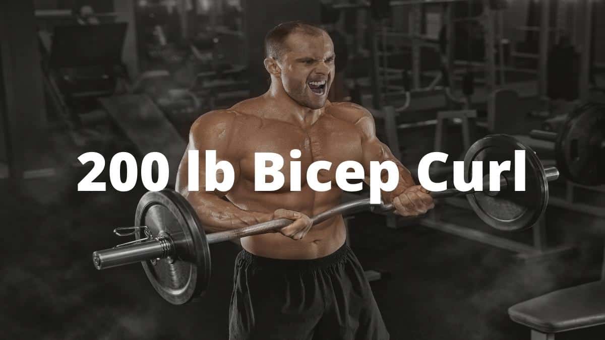 A bodybuilder curling 200 lbs to work his biceps