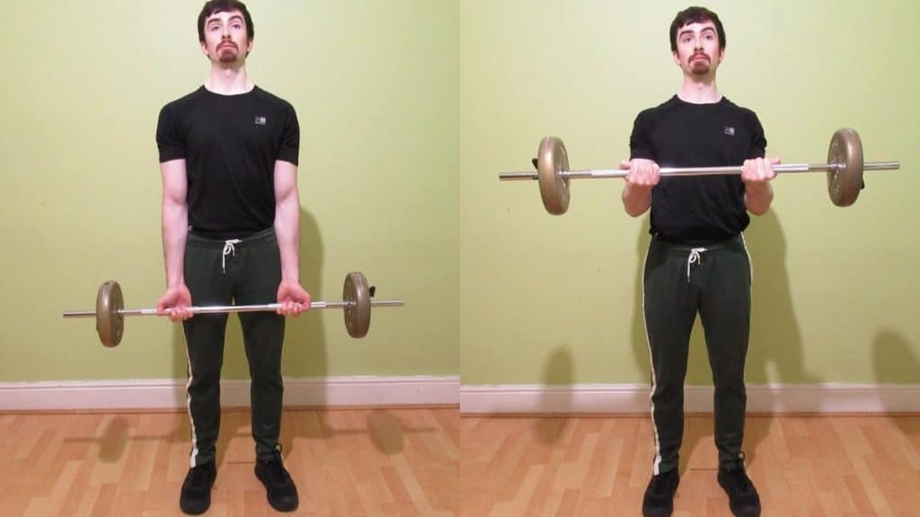 A man doing a bicep 21s workout with a barbell