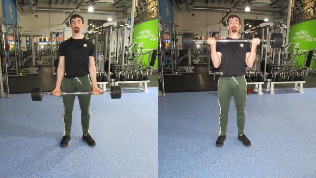 A man performing a 40 kg barbell curl for his biceps