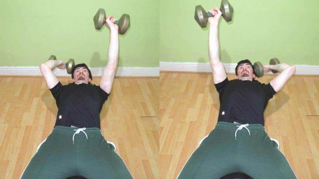 A man doing an alternating pronated triceps extension