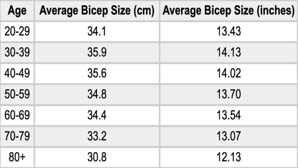 Average Bicep Size and Circumference (Males, Females, Teens)