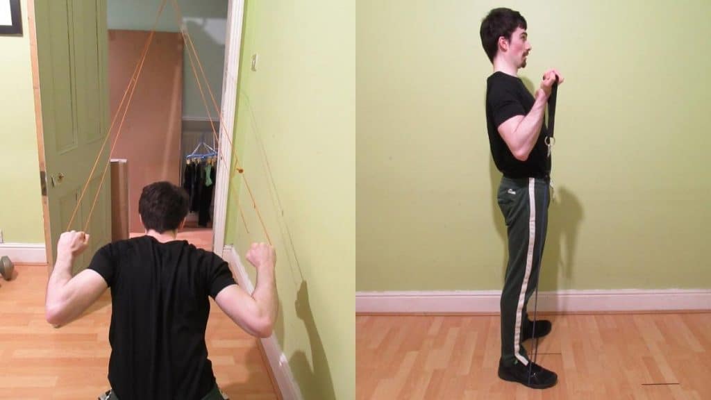 A man doing a back and bicep workout at home