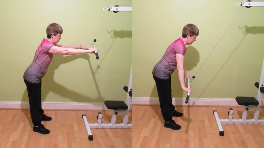 A woman doing a back and bicep workout for toning