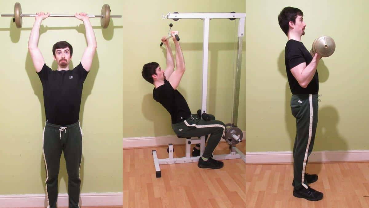 A man performing a back bicep shoulder workout