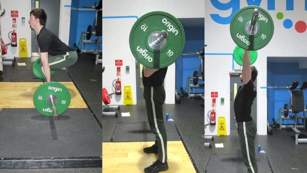 A man doing a barbell dead curl press at the gym