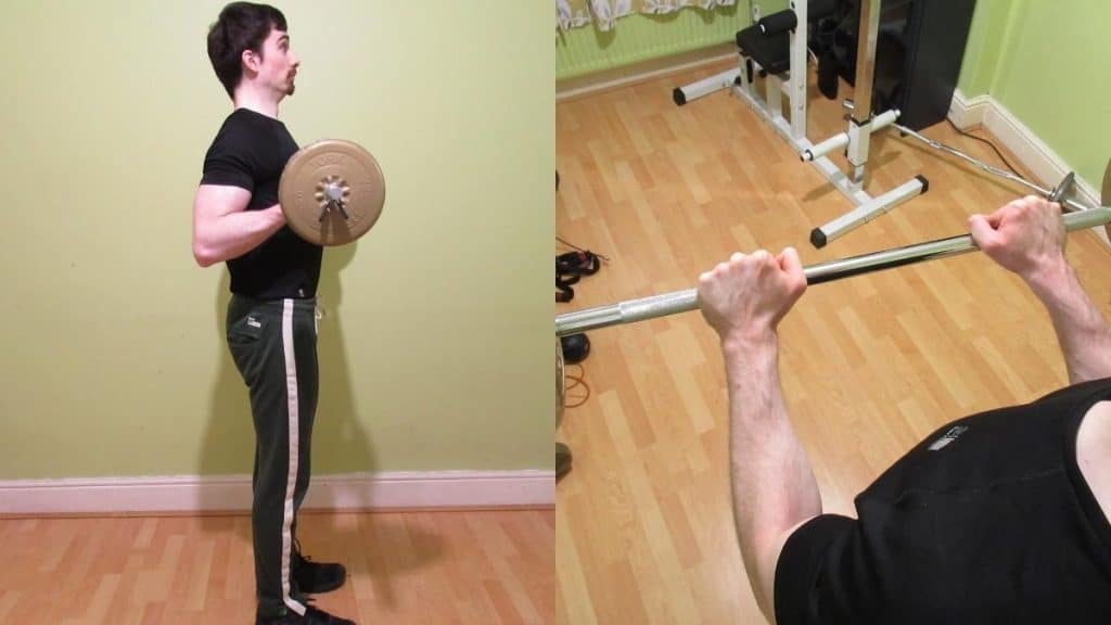 A man performing some barbell exercises for his biceps